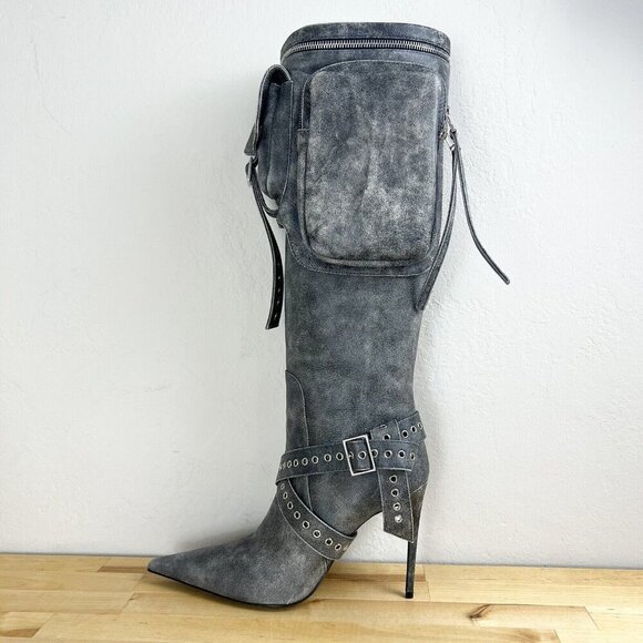 Retrofête Yasmine Boots Knee‎ High Pointed Toe Stiletto Cargo Harness Size 41 - Picture 1 of 15